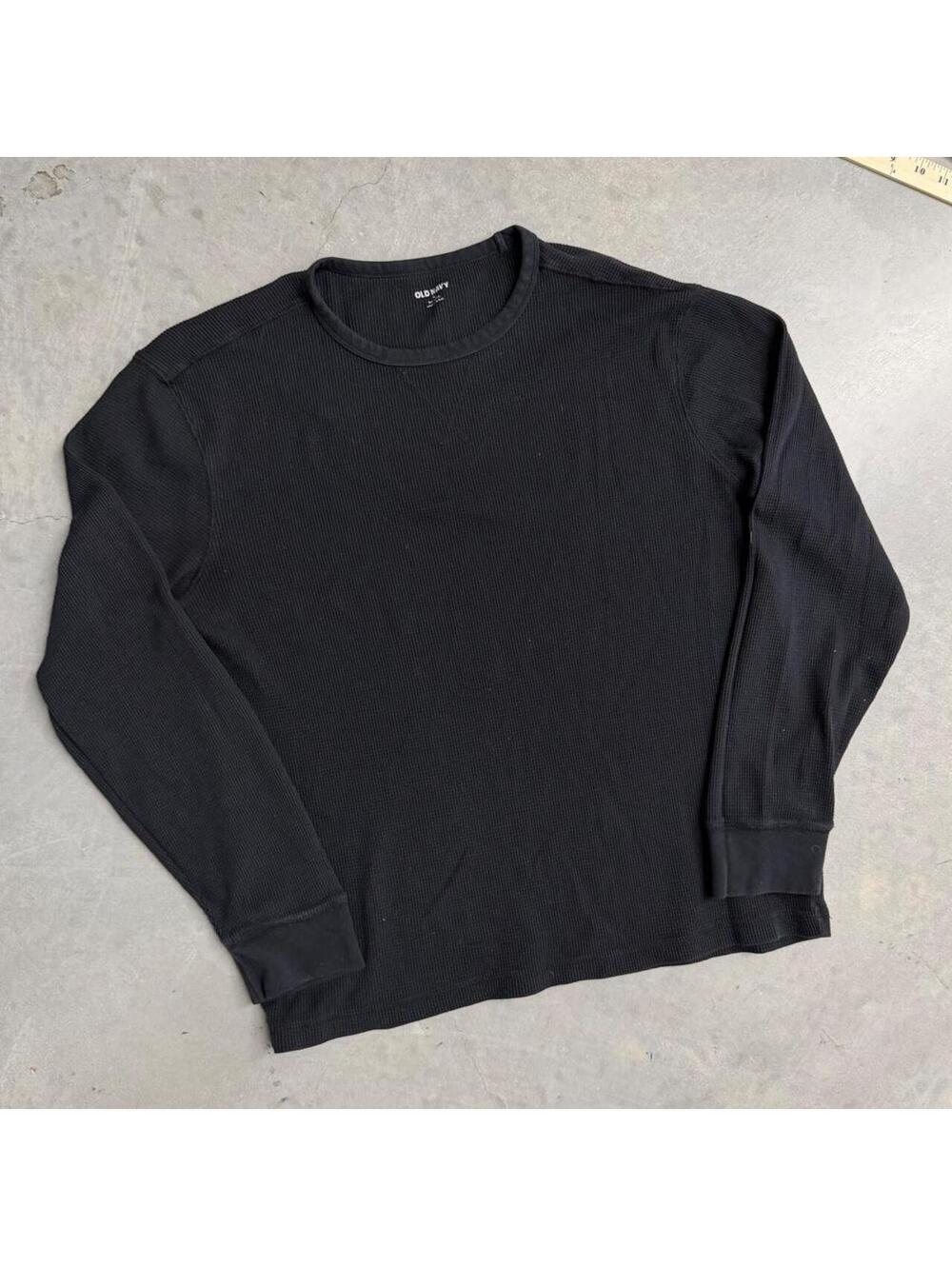 2000's Men's Old Navy Black Thermal Waffle Knit Shirt Sized XL